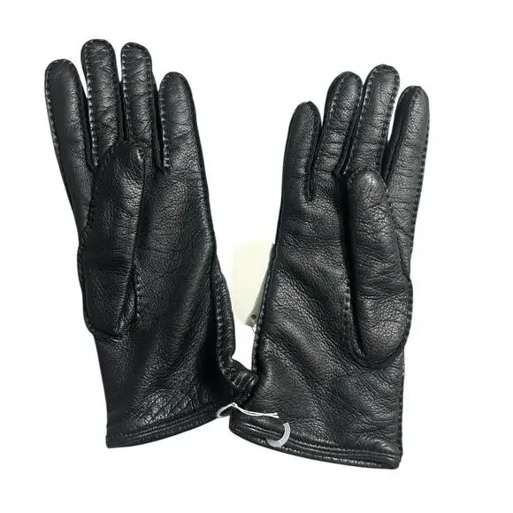 Portolano Leather Gloves Sheepskin Cashmere Lining Small Black - Picture 2 of 6